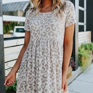 Leopard Print Empire Waist Babydoll Dress